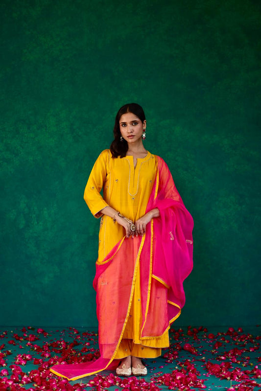 Tranquil Charm: Light Blue + Leaf Green Silk Butta Set