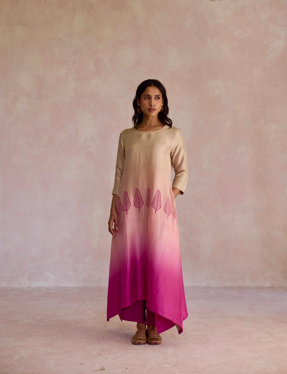 Dupion Leaf Set - Beige & Pink