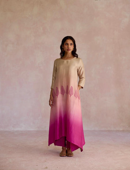 Dupion Leaf Set - Beige & Pink