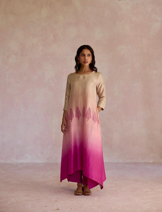 Dupion Leaf Set - Beige & Pink