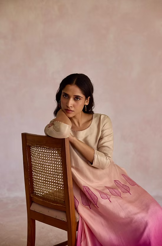 Dupion Leaf Set - Beige & Pink