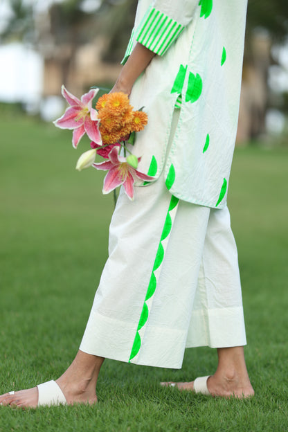 Green Crescent Co-ord Set - Ivory + Green