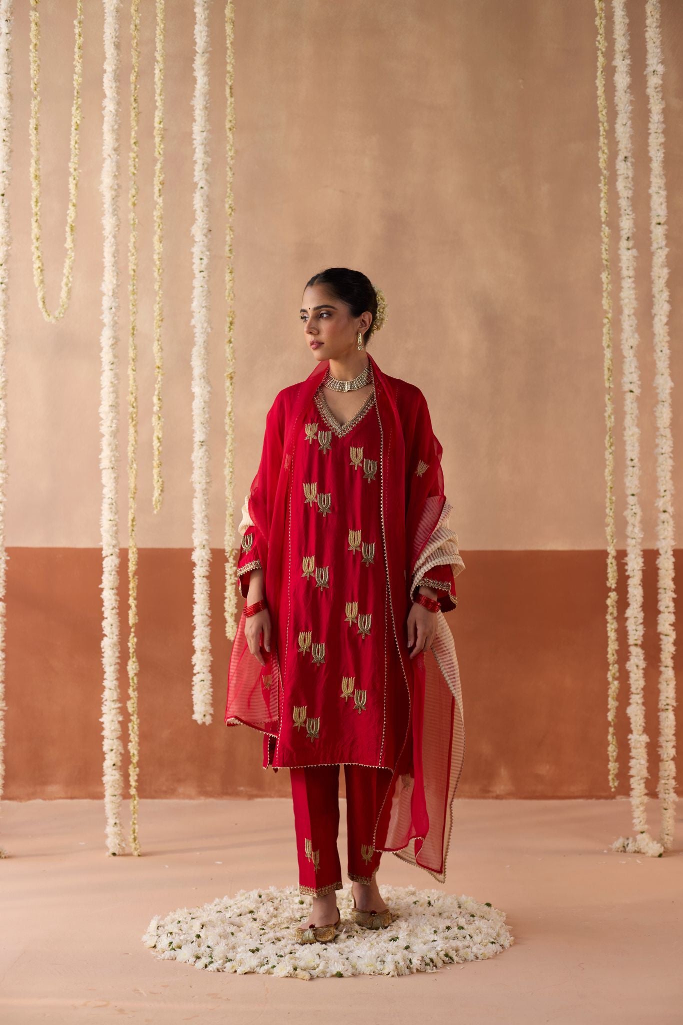 Kamal Banaras Silk Kurta - Ruby Red