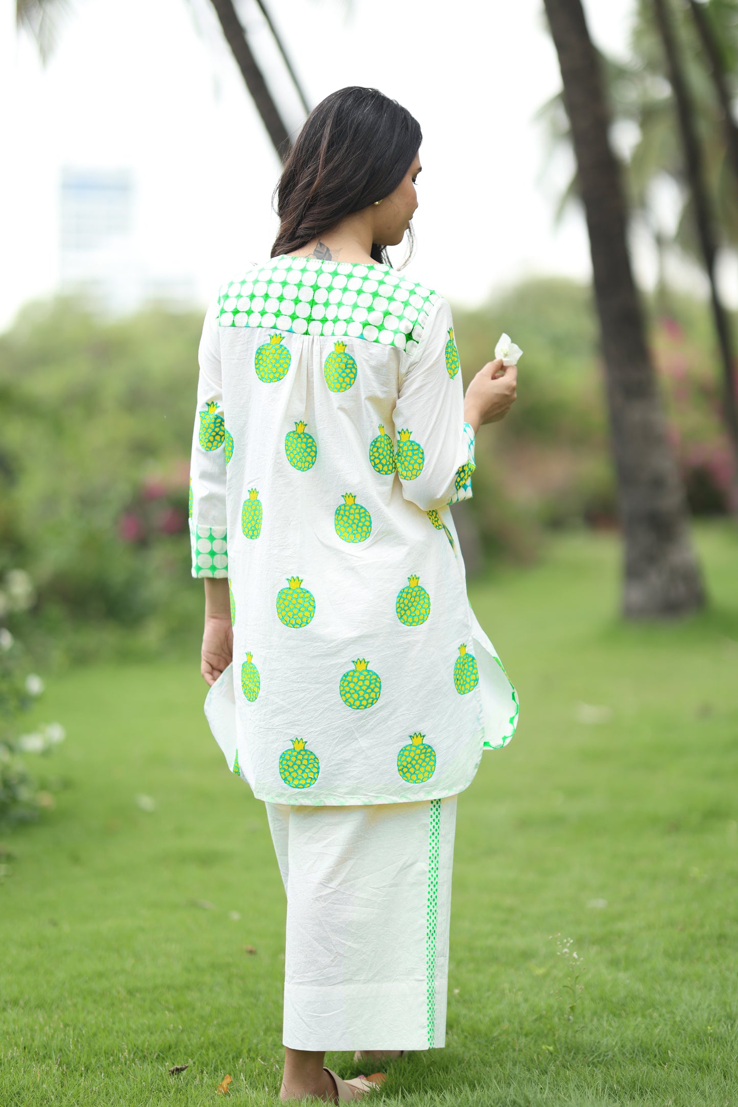 Garden Zest Co-ord Set - Ivory + Green & Yellow