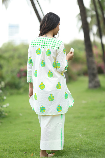 Garden Zest Co-ord Set - Ivory + Green & Yellow