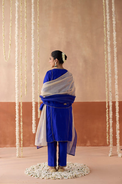 Kamal Banaras Silk Kurta - Blue