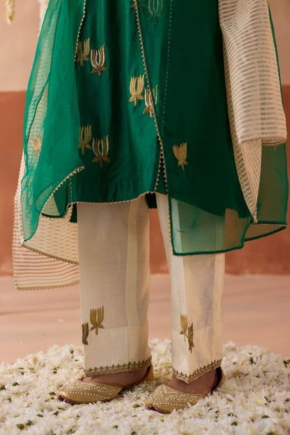 Kamal Banaras Silk Kurta - Green