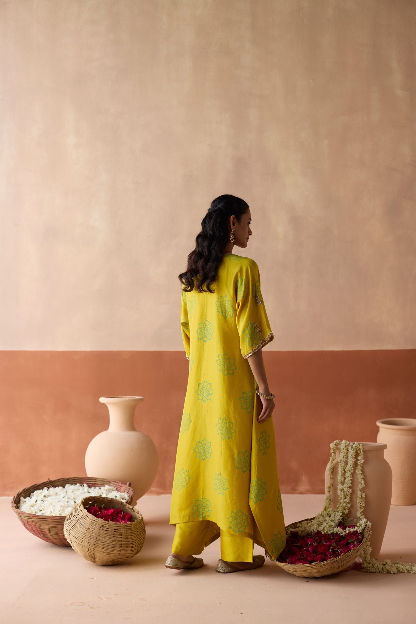 Flower Chaand Kaftan - Leaf Green