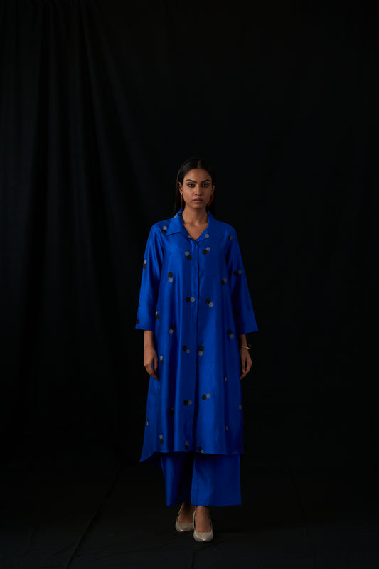 Azure Orbit | Block Print Silk Kurta Set