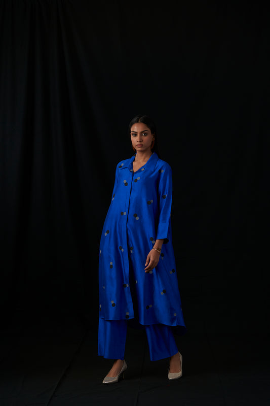 Azure Orbit | Block Print Silk Kurta Set