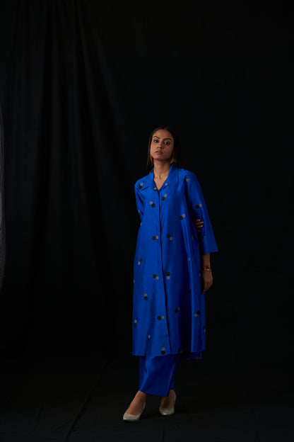 Azure Orbit | Block Print Silk Kurta Set