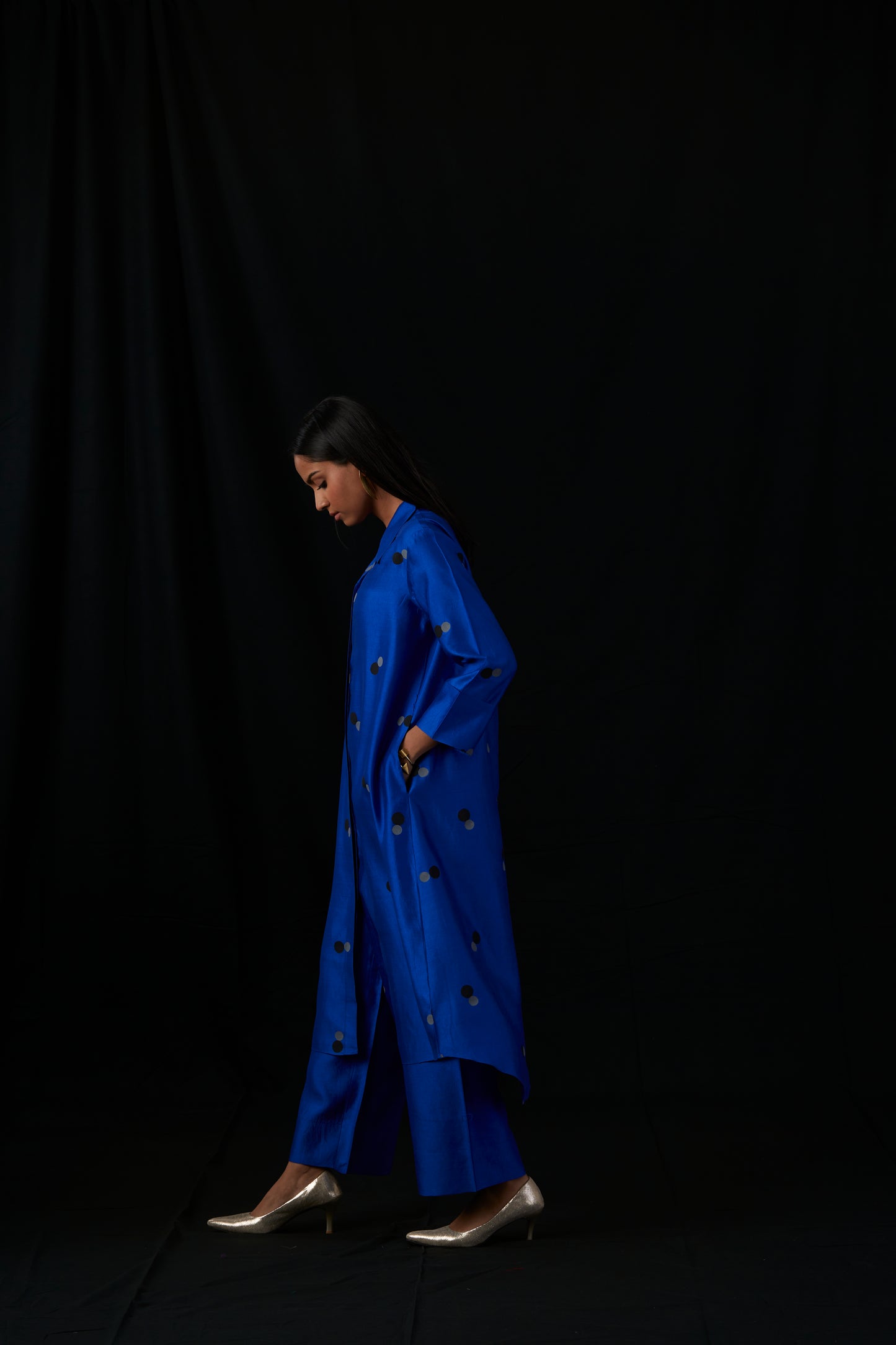 Azure Orbit | Block Print Silk Kurta Set