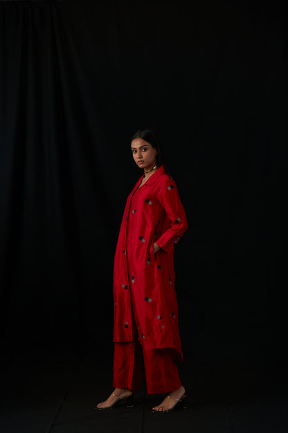 Crimson Dot Gala | Block Print Silk Kurta Set