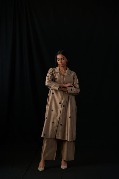 Bronze Eclipse | Block Print Silk Kurta Set