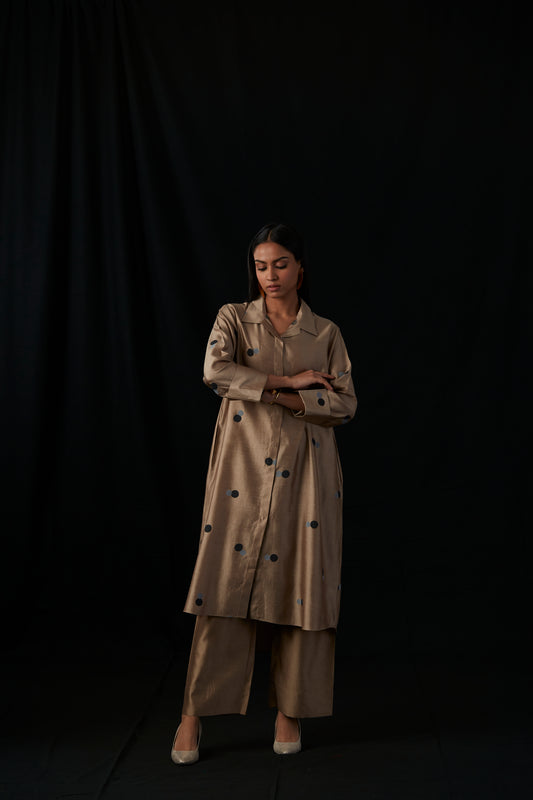 Bronze Eclipse | Block Print Silk Kurta Set
