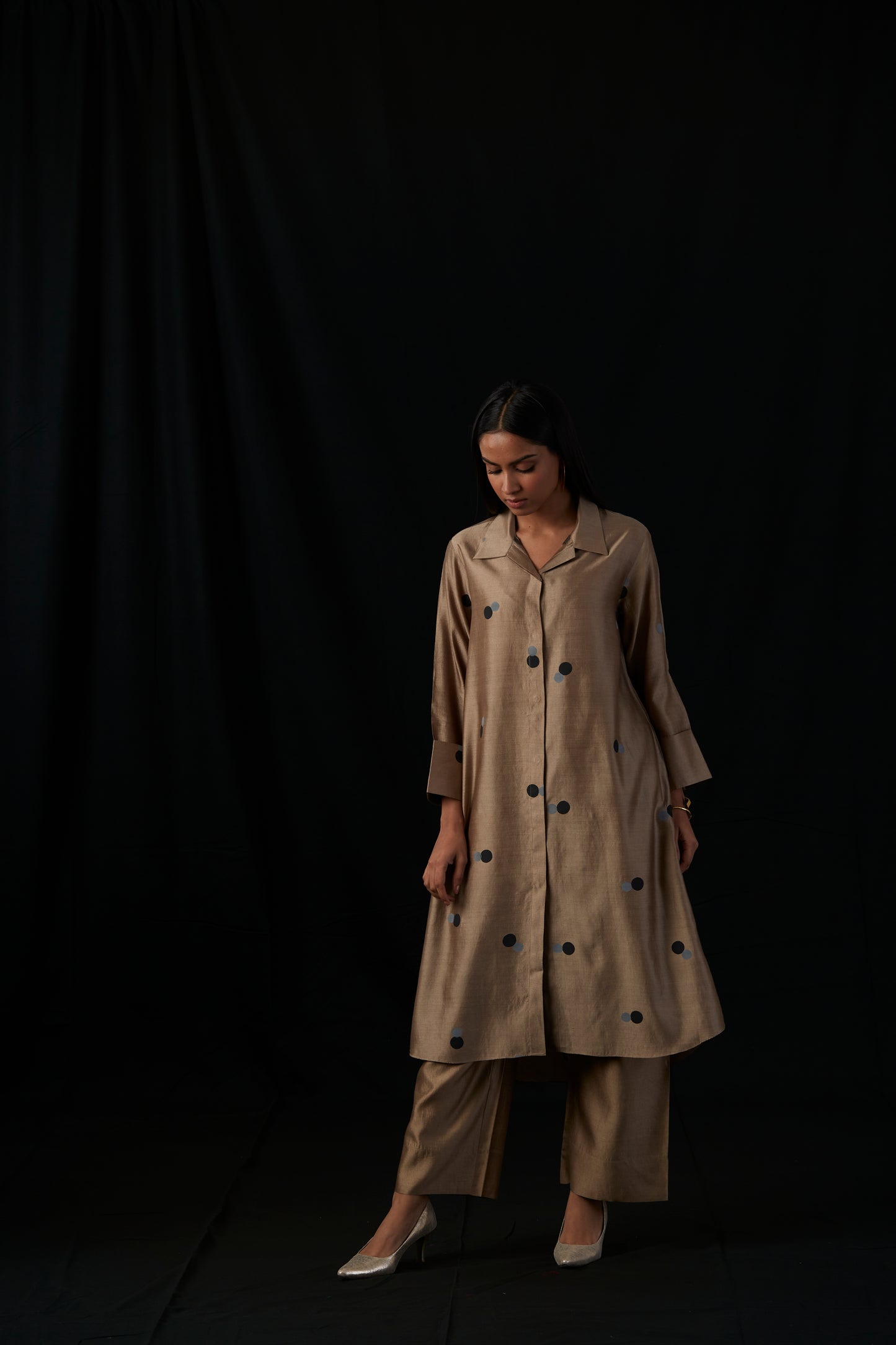 Bronze Eclipse | Block Print Silk Kurta Set