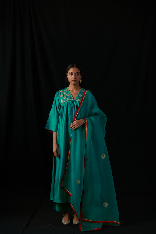 Silk - Chand Set - Sea Green with embroidered dupatta