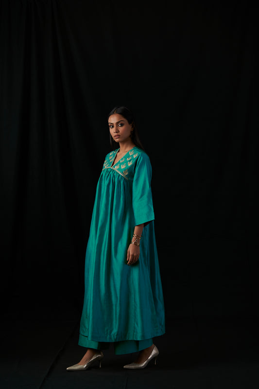 Silk - Chand Set - Sea Green with embroidered dupatta