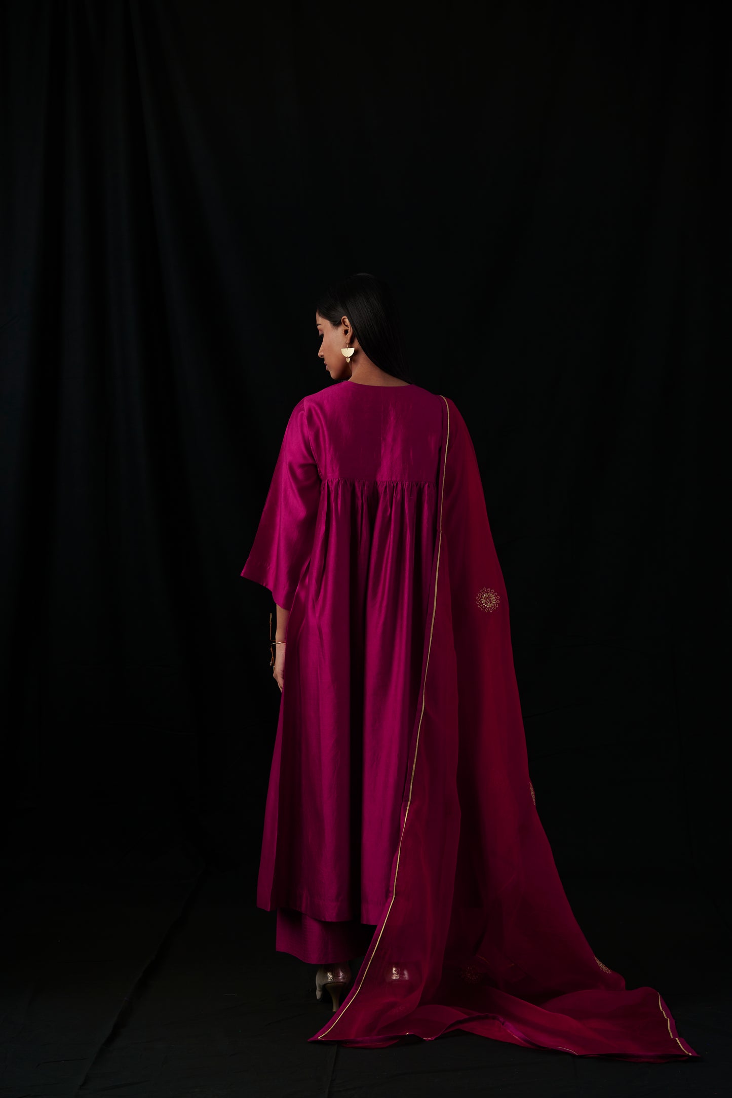 Silk - Chand Set - Red with organza embroidered dupatta