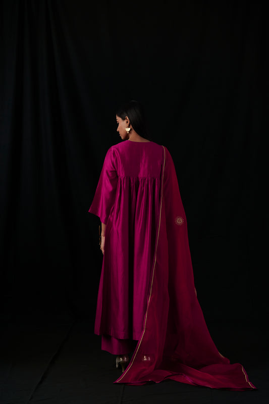 Silk - Chand Set - Red with organza embroidered dupatta