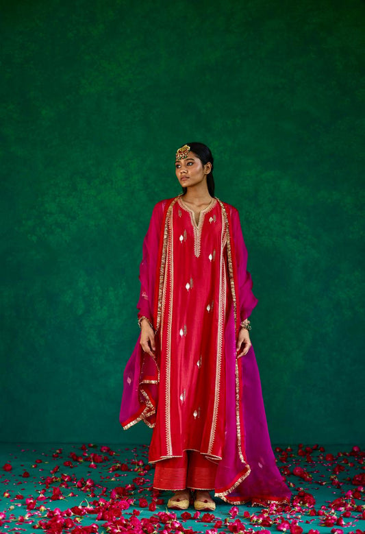 Radiant Blossom: Red + Pink Silk Kali Set