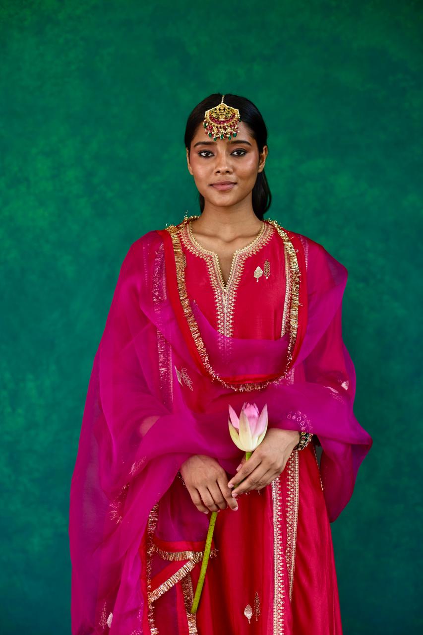 Radiant Blossom: Red + Pink Silk Kali Set