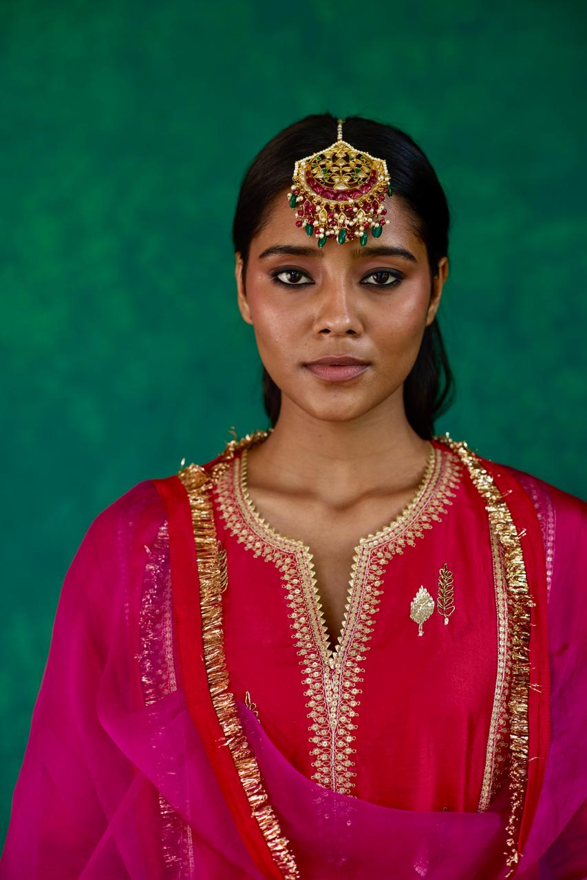 Radiant Blossom: Red + Pink Silk Kali Set
