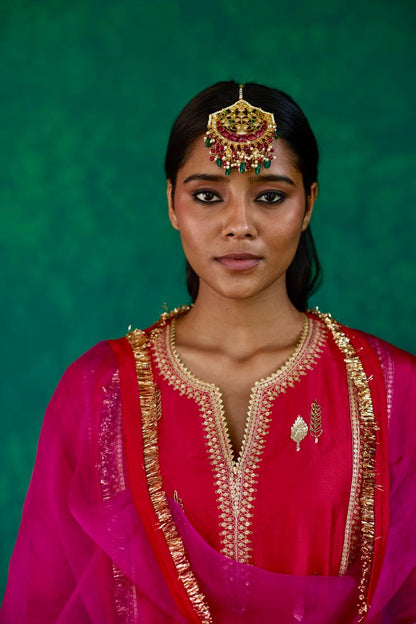 Radiant Blossom: Red + Pink Silk Kali Set