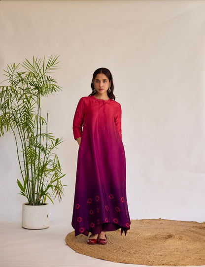 Majestic Maroon: Red + Maroon Tie-Dye Dupion Kurta Set