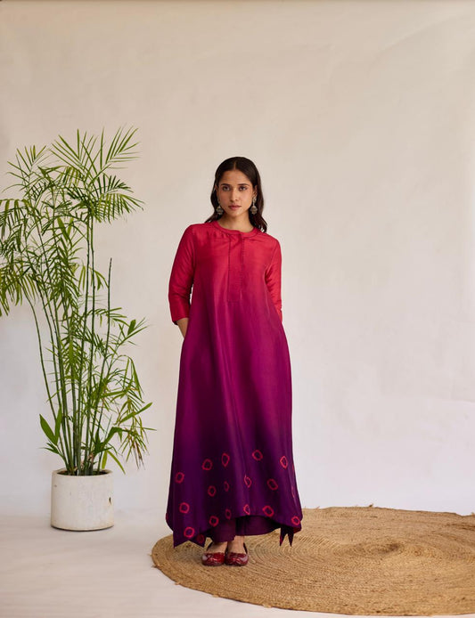 Majestic Maroon: Red + Maroon Tie-Dye Dupion Kurta Set