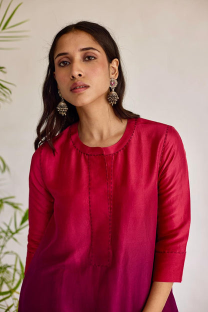 Majestic Maroon: Red + Maroon Tie-Dye Dupion Kurta Set