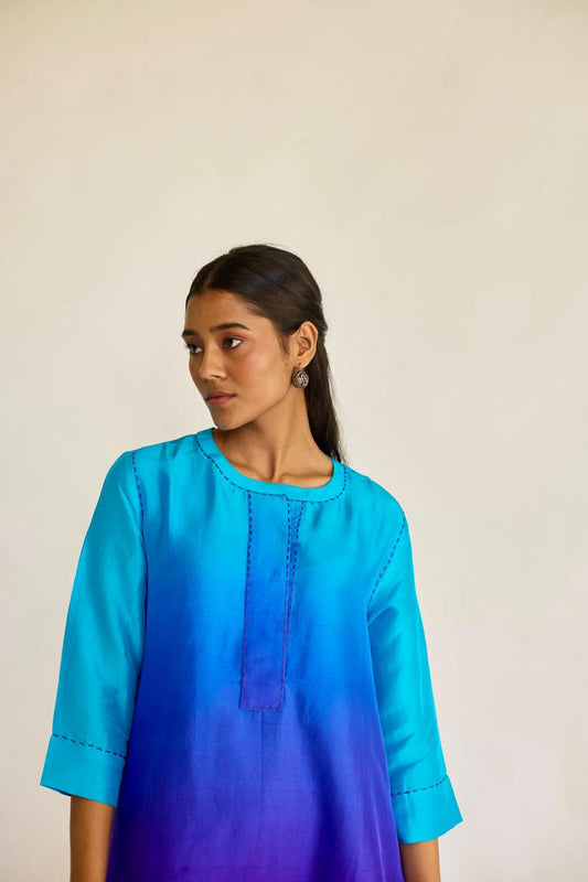 Twilight Fusion: Blue + Violet Tie-Dye Dupion Kurta Set