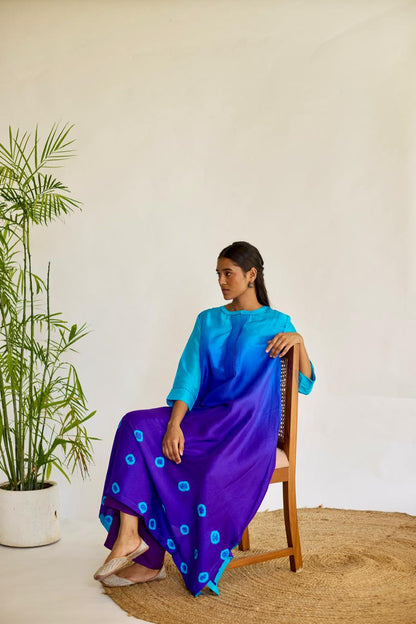 Twilight Fusion: Blue + Violet Tie-Dye Dupion Kurta Set